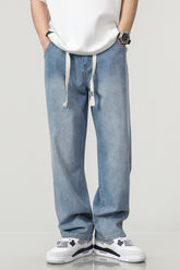 Jean droit délavé clair pour homme de grande taille, jean large